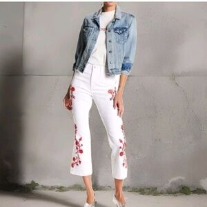 Ag Adriano Goldschmied Jodi Flare Crop white red embroidered Jeans country glam